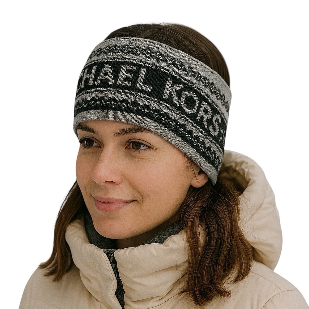 Michael Kors Metallic Fair Isle Knit Headband Head Warmer Jacquard Logo New!